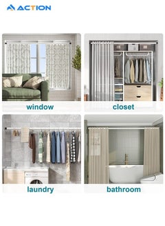ACTION سكة الدشTension Shower Curtain Rods Room Divider Never Rust Adjustable Spring Rods for Window Bathroom Balcony Storeroom Laundry Non-slip No Drilling Easy to Install 110CM-210CM White  - Image 5