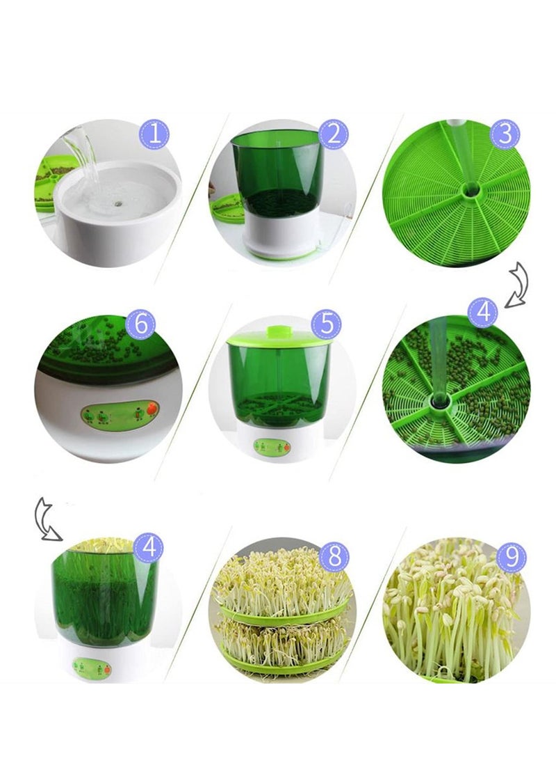 SYOSI Bean Sprouts Machine, Seed Sprouter Kits, 2 Layers Automatic Water Circulation System, Widely Used Bean Sprout, for Radish, Alfalfa, Wheatgrass, Broccoli Sprouts
