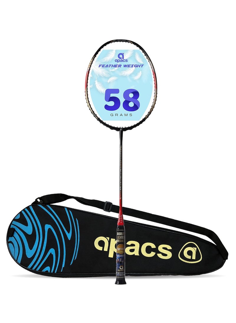 Apacs - Feather Weight 55 Badminton Racket – 58g Ultra-Light, 30T Japan Graphite, Hexagon Throat, High-Speed Armor Frame, 30 lbs Tension, G2 Grip, Unstrung with Full Cover - Image 1