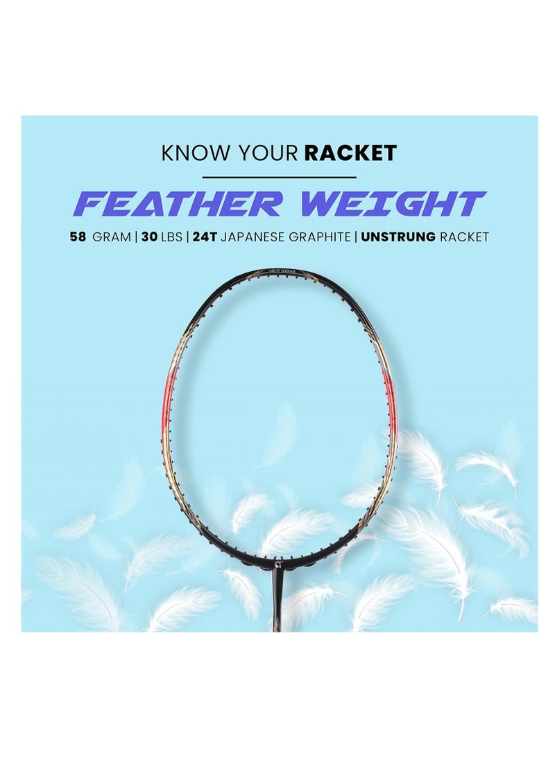 Apacs - Feather Weight 55 Badminton Racket – 58g Ultra-Light, 30T Japan Graphite, Hexagon Throat, High-Speed Armor Frame, 30 lbs Tension, G2 Grip, Unstrung with Full Cover - Image 1