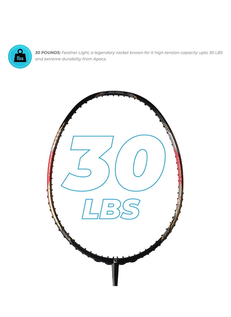 Apacs - Feather Weight 55 Badminton Racket – 58g Ultra-Light, 30T Japan Graphite, Hexagon Throat, High-Speed Armor Frame, 30 lbs Tension, G2 Grip, Unstrung with Full Cover - Image 1