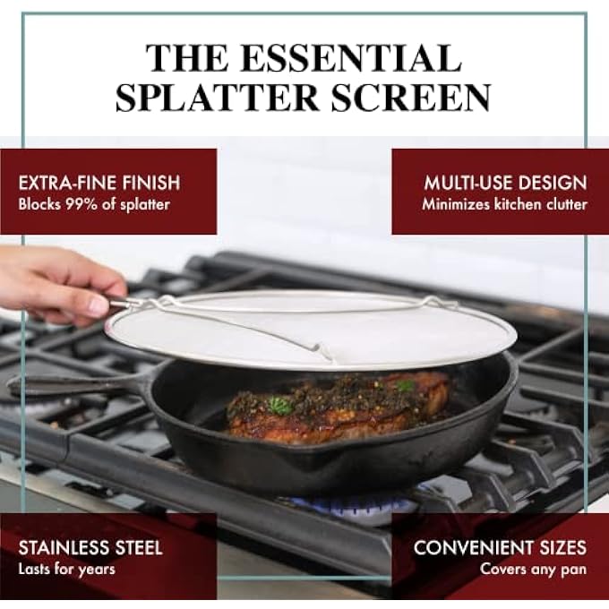 BergKoch Grease Splatter Screen For Frying Pan 13  Stops 99 Of Hot Oil Splash  Protects Skin From Burns  Splatter Guard For Cooking  Iron Skillet Lid Keeps Kitchen Clean  Stainless Steel - Image 3