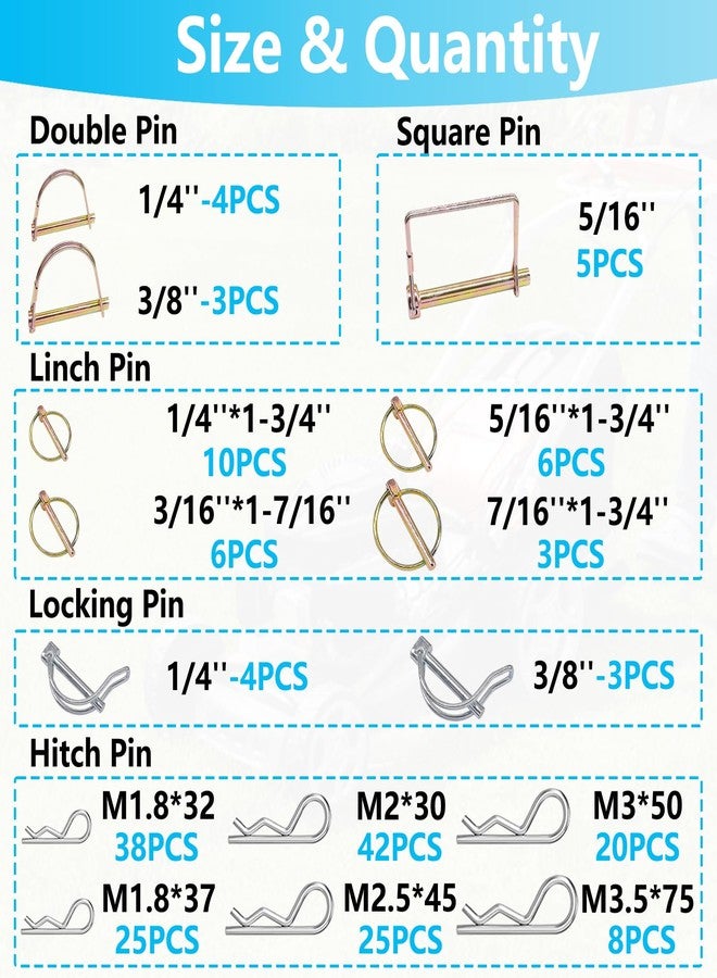 Bemaka 202Pcs Hitch Pins Clip Pins Assortment Kit, Heavy Duty Hitch Pins R Clip, Linch Pins, PTO Pins Trailer Truck Towing Tractor Accessories Three-Point Accessories for Lawn Garden Farm Equipment - Image 2