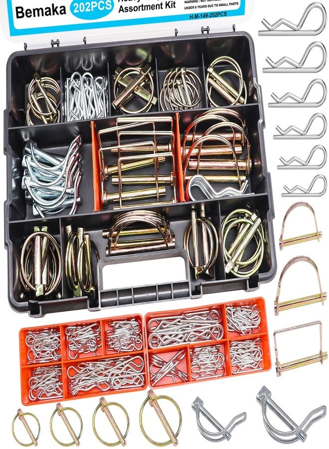Bemaka 202Pcs Hitch Pins Clip Pins Assortment Kit, Heavy Duty Hitch Pins R Clip, Linch Pins, PTO Pins Trailer Truck Towing Tractor Accessories Three-Point Accessories for Lawn Garden Farm Equipment - Image 1