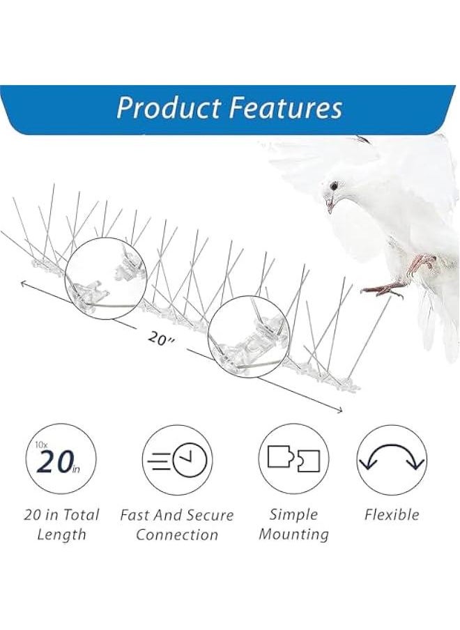 MIXDE Bird Spikes,10 Pack Bird Spikes with Stainless Steel, Bird Repellent Devices Outdoor of Stainless Steel for Fence Windowsill Roof, Bird Deterrent Spikes for Small Bird and Squirrels  - Image 4