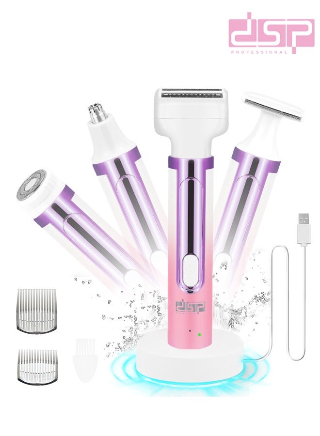 DSP 6-in-1 Electric Bikini Trimmer for Women,Wet & Dry Cordless Electric Razor with 6 Accessories,Replaceable Lady Facial Hair Remover, IPX6 Waterproof & Easy Cleaning,USB Charge Dock - Image 1
