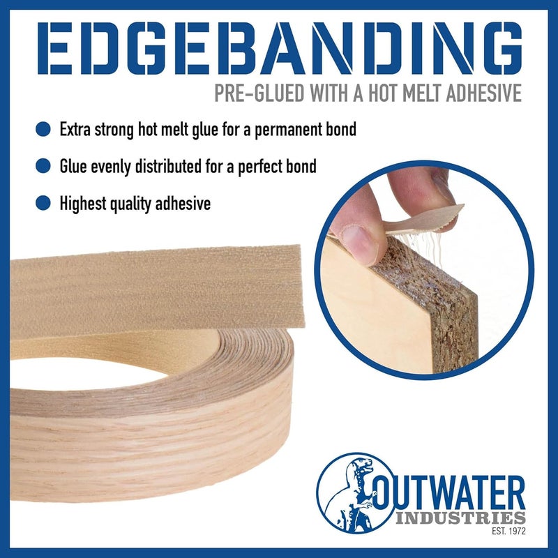 13/16 Red Oak Veneer Iron-On Edgebanding Tape (25 Feet) | Pre-Glued with Hot Melt Adhesive | Stainable/Paintable Wood | by Outwater - Image 3