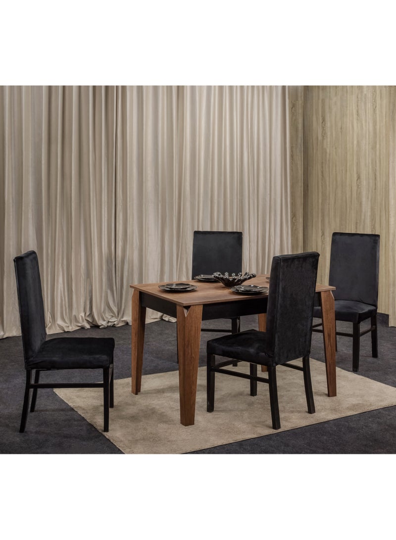 طاولة طعام 4 كراسي بتصميم أنيق – خشب MDF وكسوة قطيفة، مقاس 140×80×76 سم لون اسود