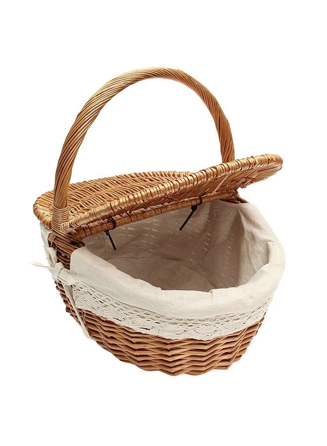 Outdoor Picnic Camping Storage Basket, Handwoven Rattan Shopping Holder Basket with Lid,  Portable Kitchen Storage Basket For Outdoor Picnic - Image 5