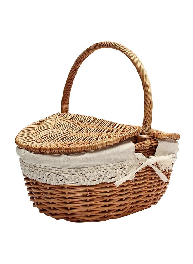 Outdoor Picnic Camping Storage Basket, Handwoven Rattan Shopping Holder Basket with Lid,  Portable Kitchen Storage Basket For Outdoor Picnic - Image 1