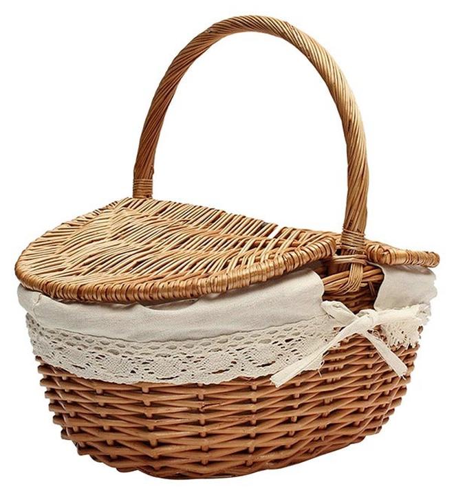 سلة تخزين للنزهات الخارجية للتخييم في الهواء الطلق، سلة تخزين منسوجة يدويًا من الروطان مع غطاء، سلة تخزين محمولة للمطبخ للنزهات الخارجية - Image 1