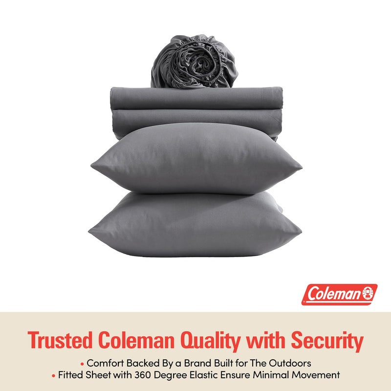 Coleman Full Size Sheets â€“ Durable Home Bedding with Outdoor Heart, Stylish & Reliable for Bedroom or Cabin â€“ Premium Solid Color, Built for Comfort, Style & Occasional Outdoor Use, Gray - Image 2