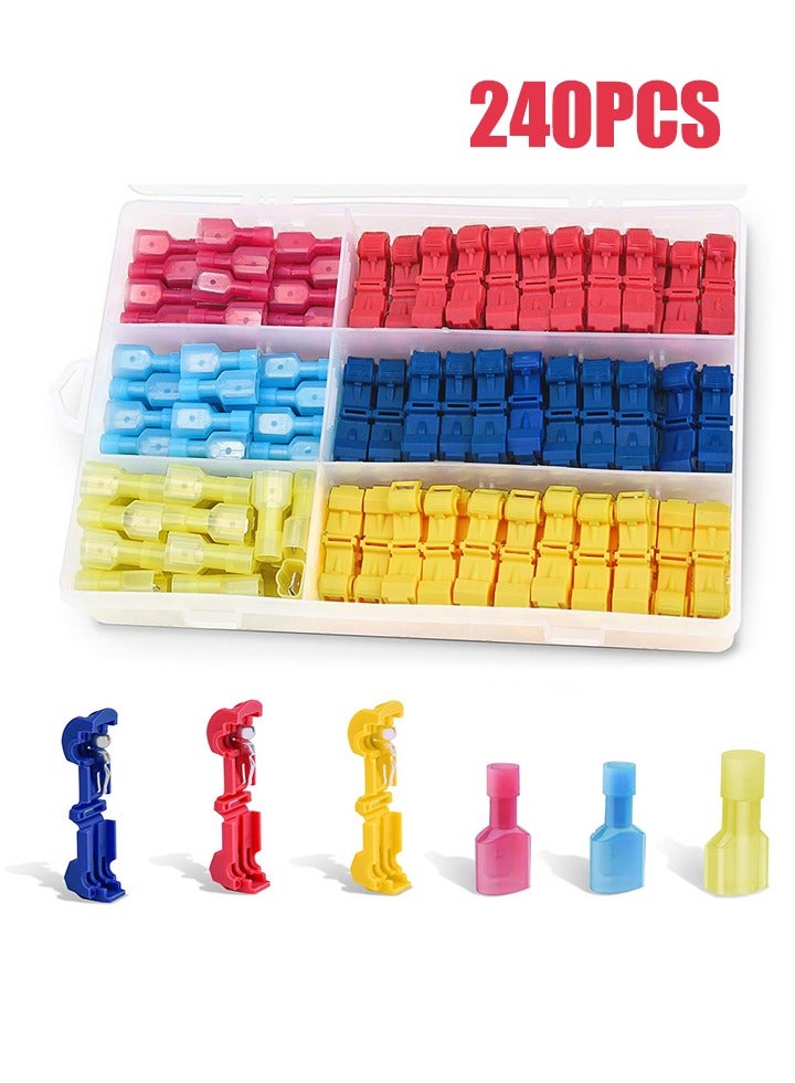 Auger 240Pcs T-Tap Wire Connectors Kit Self-Stripping Quick Splice Electrical Terminals Nylon Fully Insulated Male Quick Disconnect Spade Terminal Assortment Kit with Storage Case for Wiring Automotive Home - Image 1