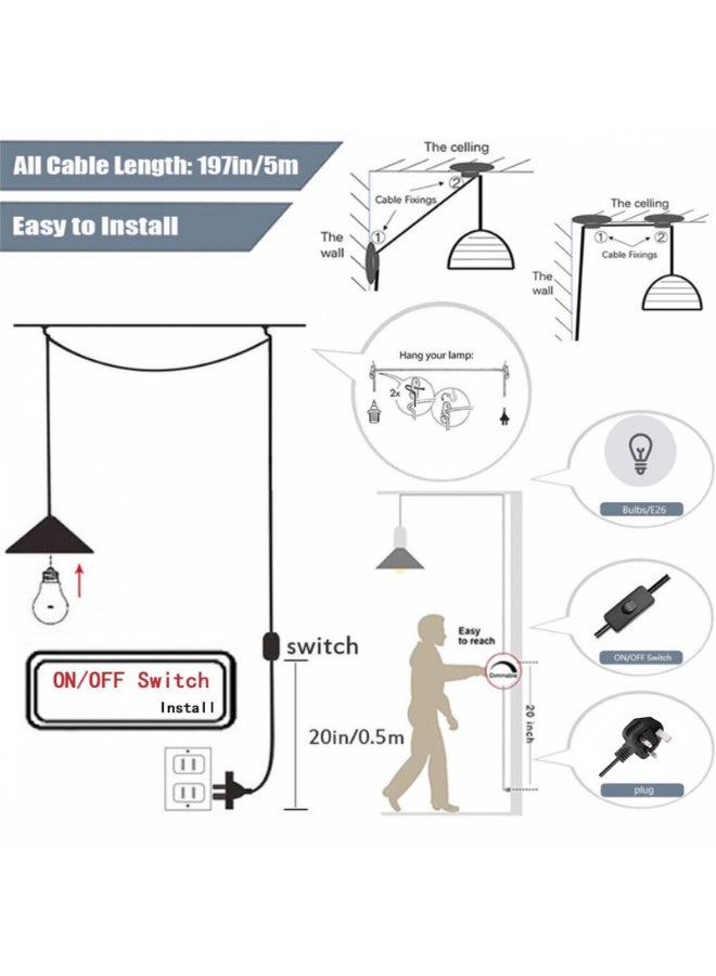 Hanging Pendant Light Dining Room Hemp Rope Beige Wood Lamp Plug In Ceiling Lights - Image 3