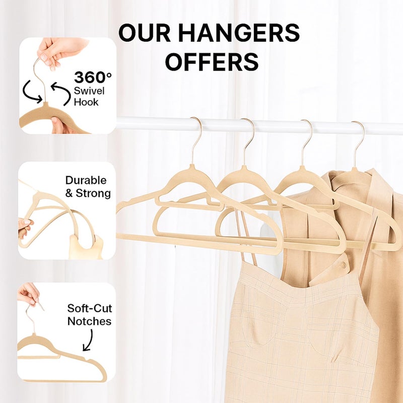 MOONCEE 30 PCs Premium Velvet Hangers - Non-Slip & Durable Clothes Hangers - 360° Swivel Hook Heavy Duty Coat Hangers, Space Saving Suits, Pants Hangers for Closet, Garment Shops, Hotels - Image 2