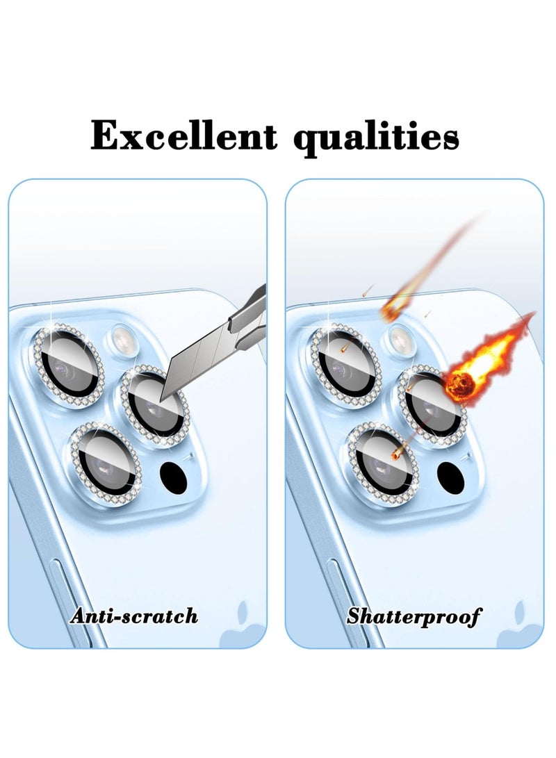 ELTRAZONE "Blue Diamond Camera Lens Protector for iPhone 16 Pro/16 Pro Max – Bling Tempered Glass Cover with Automatic Alignment Metal Rings and Glitter Film Stickers" - Image 4