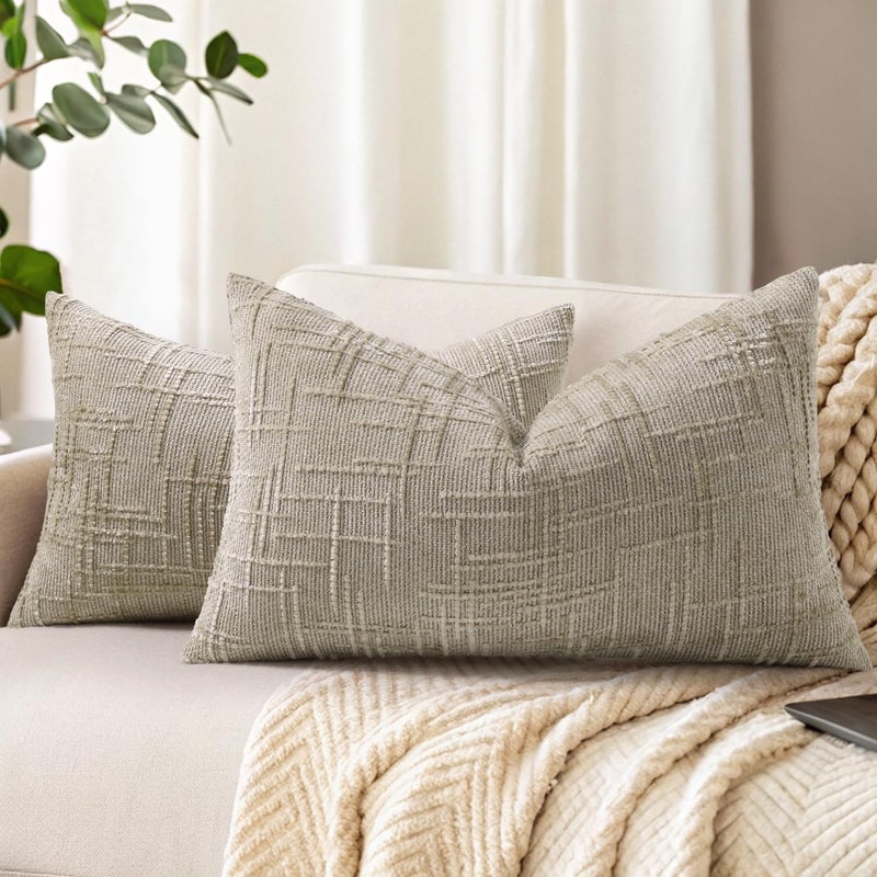 decorUhome Light Brown Chenille Throw Pillow Covers 12x20 Set of 2 Textured Soft Cozy Slubby Couch Pillow Covers Modern Farmhouse Boho Decorative Pillow Cases for Bed Sofa Living Room - Image 2
