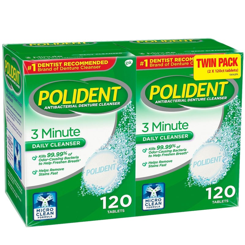 Polident 3 Minute, Antibacterial Denture Cleanser 120 ea (Pack of 2) - Image 5