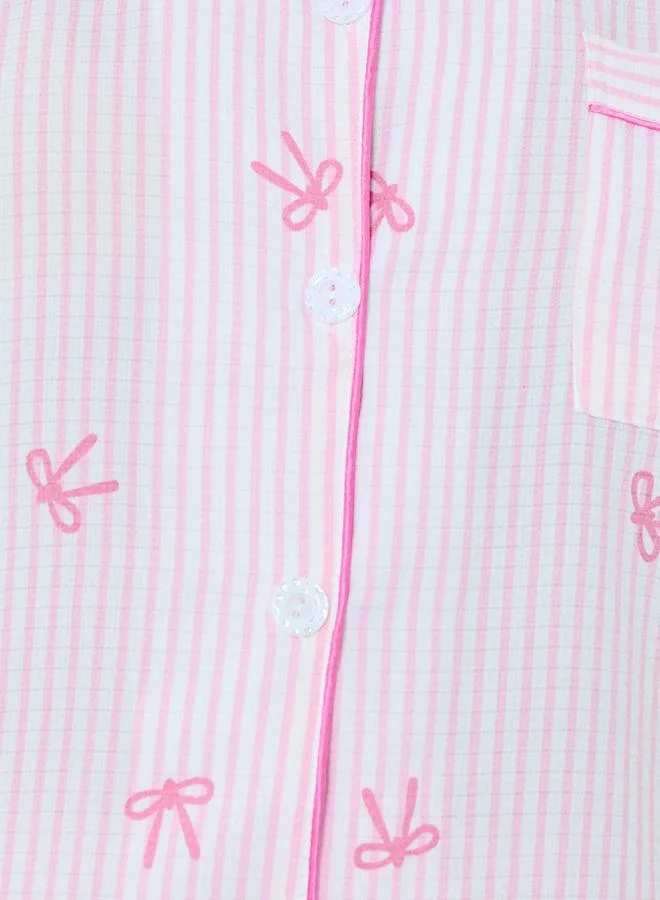 Take Two  Pink Striped Bow Print Shirt and Shorts Set for Women | Best Price UAE
