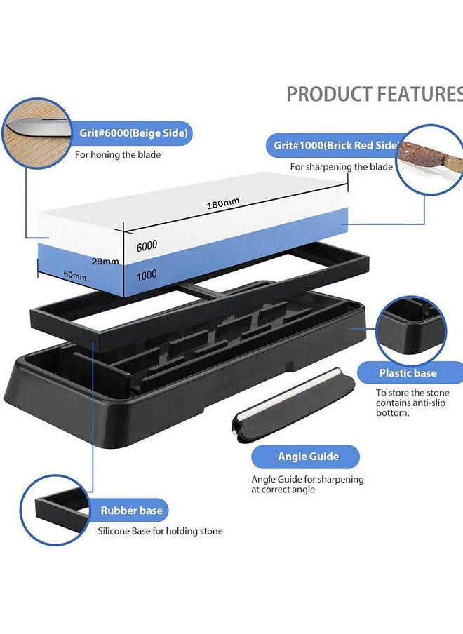 Generic - Knife Sharpening Stone Set 1000/6000 2 Side Whetstone Knife Sharpener Wet Stone Sharpening Kit with Non Slip Base Flattening Stone Kitchen Waterstone Hard Plastic BOX - Image 1
