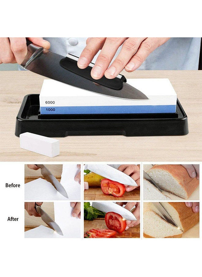 Generic - Knife Sharpening Stone Set 1000/6000 2 Side Whetstone Knife Sharpener Wet Stone Sharpening Kit with Non Slip Base Flattening Stone Kitchen Waterstone Hard Plastic BOX - Image 1