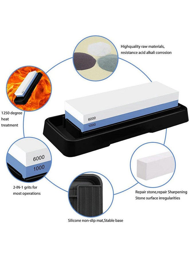 Generic - Knife Sharpening Stone Set 1000/6000 2 Side Whetstone Knife Sharpener Wet Stone Sharpening Kit with Non Slip Base Flattening Stone Kitchen Waterstone Hard Plastic BOX - Image 1