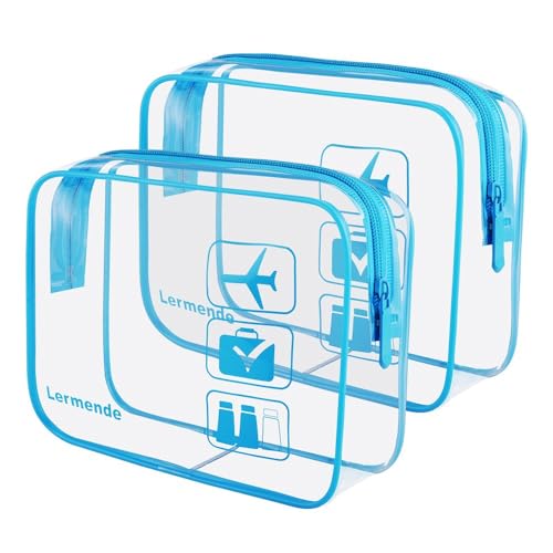 Lermende 2pcs Clear Toiletry Bag TSA Approved Travel Bag,Carry On for Travel,Airport Airline Accessories Compliant Bag,Quart Sized Makeup Cosmetic bag Women Men (Blue, 2 Pack) - Image 1