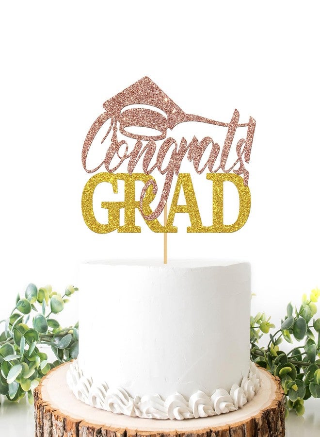 Helewilk Congrats Grad Cake Topper,Grad Cap Cake Decor Rose Gold Glitter - MBA/BSN/RN/Police/Lawyer Graduation Party Decorations - Image 1