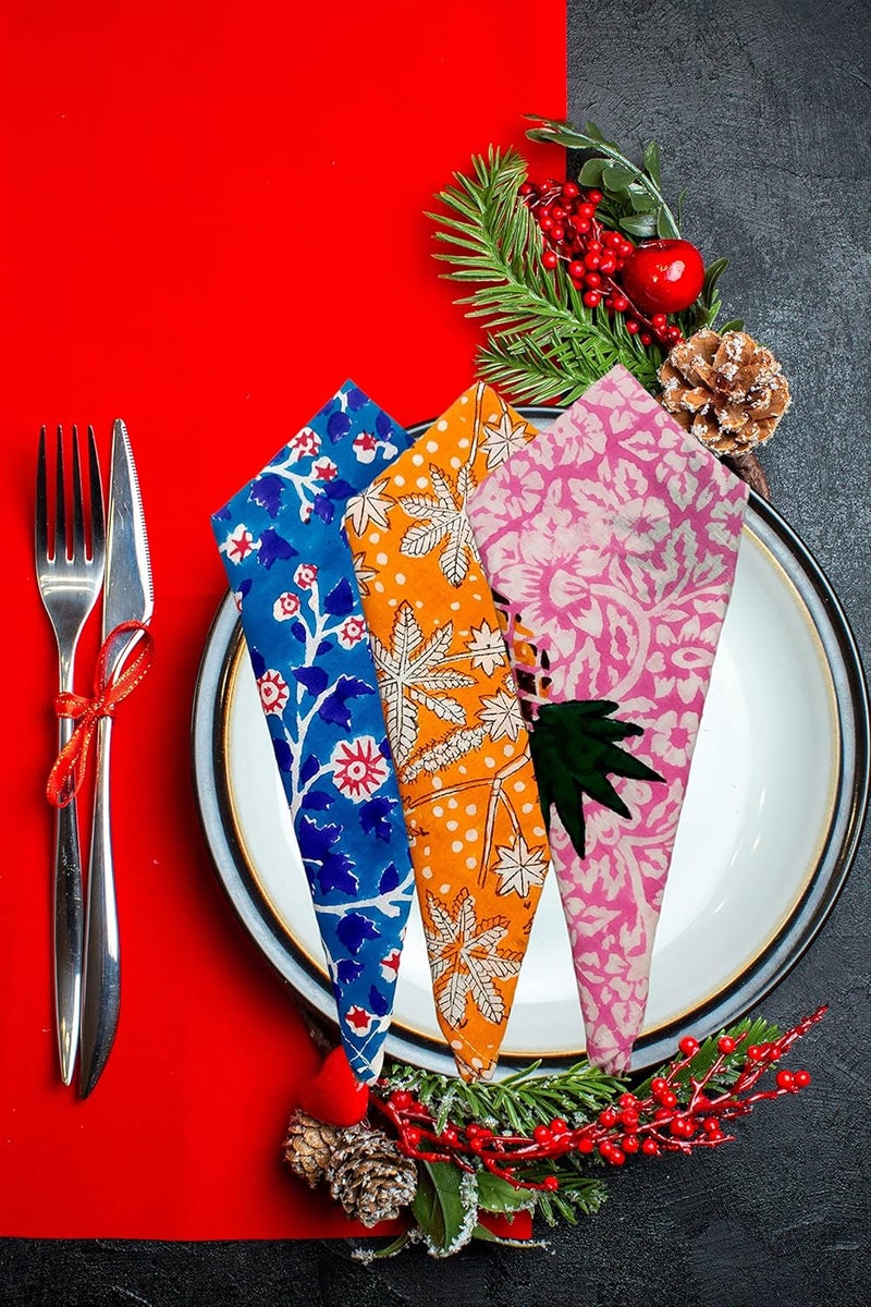 Craft kala 20 Pc Assorted Cotton Cloth Napkins Hand Block Print Hand Made Size 16x16 Inches Printed Home Decor Indian Eco Friendly Dinner Napkins Kitchen Tea Party Wedding Restaurant Indoor Outdoor - Image 3