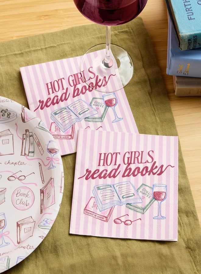 xo, Fetti Hot Girls Book Club Napkins - 25 Paper Napkins | Book Club Party, Girls Night, Bookish Decor, Pink Striped, Literary Theme, Brunch - Image 2