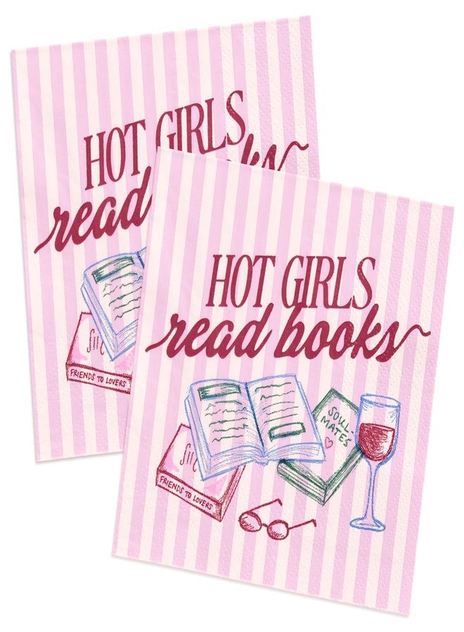 xo, Fetti Hot Girls Book Club Napkins - 25 Paper Napkins | Book Club Party, Girls Night, Bookish Decor, Pink Striped, Literary Theme, Brunch - Image 1
