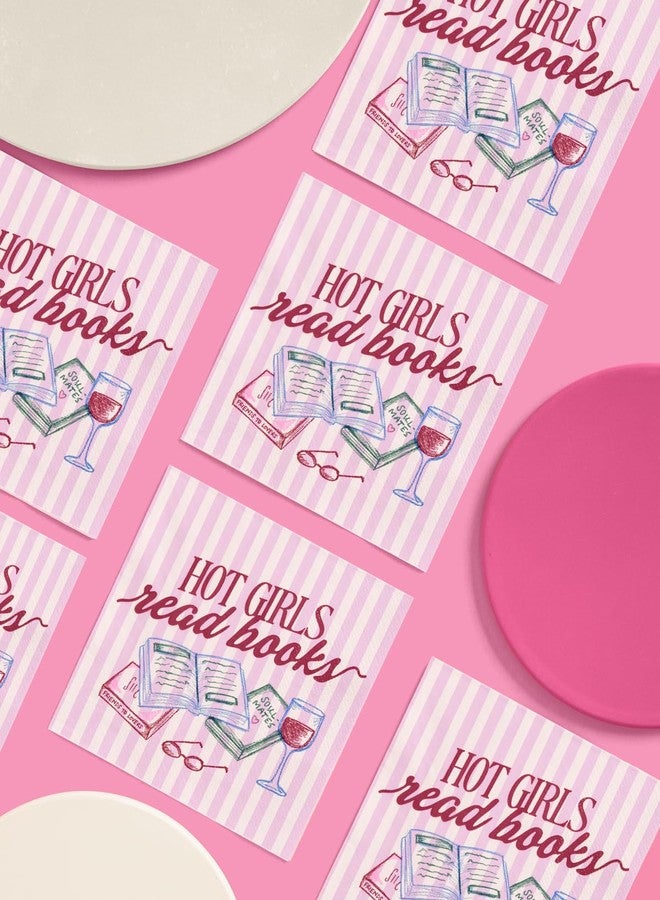xo, Fetti Hot Girls Book Club Napkins - 25 Paper Napkins | Book Club Party, Girls Night, Bookish Decor, Pink Striped, Literary Theme, Brunch - Image 3
