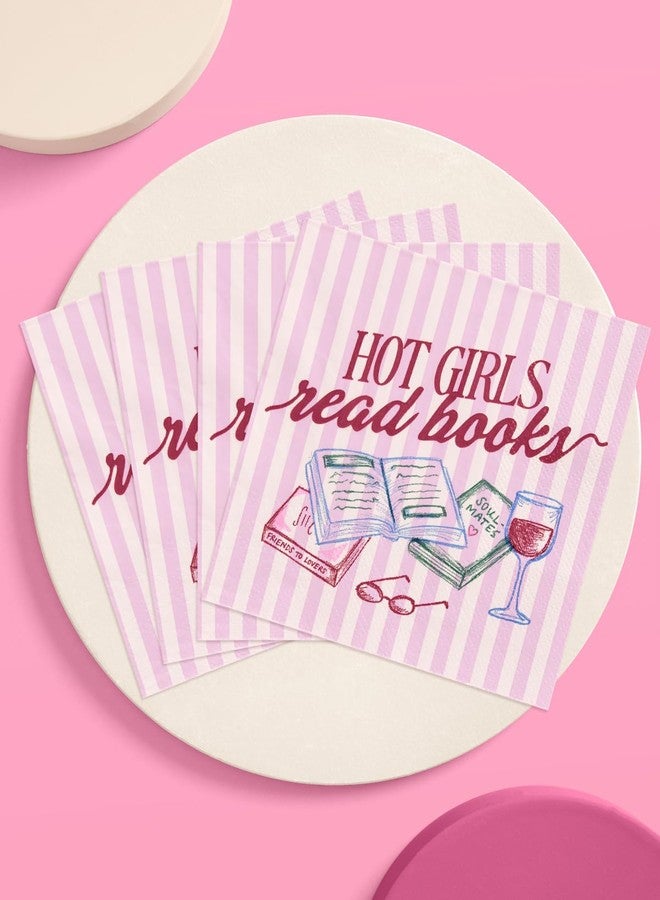 xo, Fetti Hot Girls Book Club Napkins - 25 Paper Napkins | Book Club Party, Girls Night, Bookish Decor, Pink Striped, Literary Theme, Brunch - Image 5