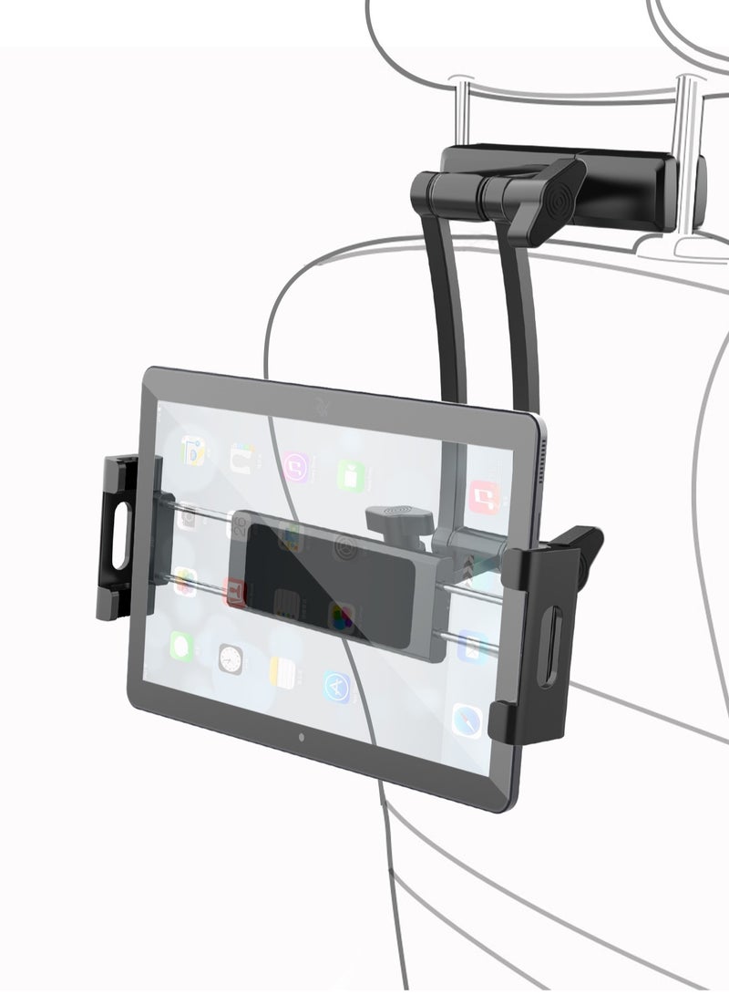 هوديوس حامل تابلت وهاتف قابل للتعديل للسيارة مثبت على المقعد الخلفي لأجهزة iPad 4.7-12.9 بوصة مع شاشة دوارة وزاوية عرض قابلة للتعديل مناسب للاستخدام اليومي والسفر والسيارات - Image 4
