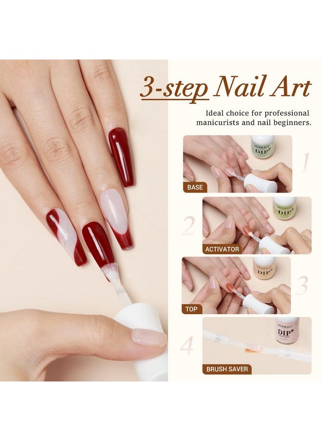 AZUREBEAUTY - 4+4Pcs Dip Powder Liquid Set 15Ml0.5Oz With Basetop Coat Activator Brush Saver Nail File Dipping Powder Essential Tools For Dip Powder Nail Kit No Nail Lamp Needed - Image 1