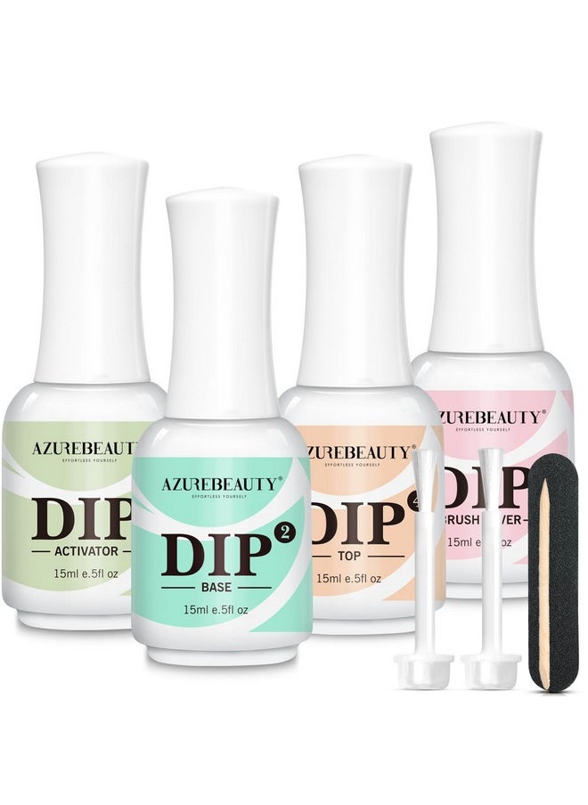 AZUREBEAUTY - 4+4Pcs Dip Powder Liquid Set 15Ml0.5Oz With Basetop Coat Activator Brush Saver Nail File Dipping Powder Essential Tools For Dip Powder Nail Kit No Nail Lamp Needed - Image 1
