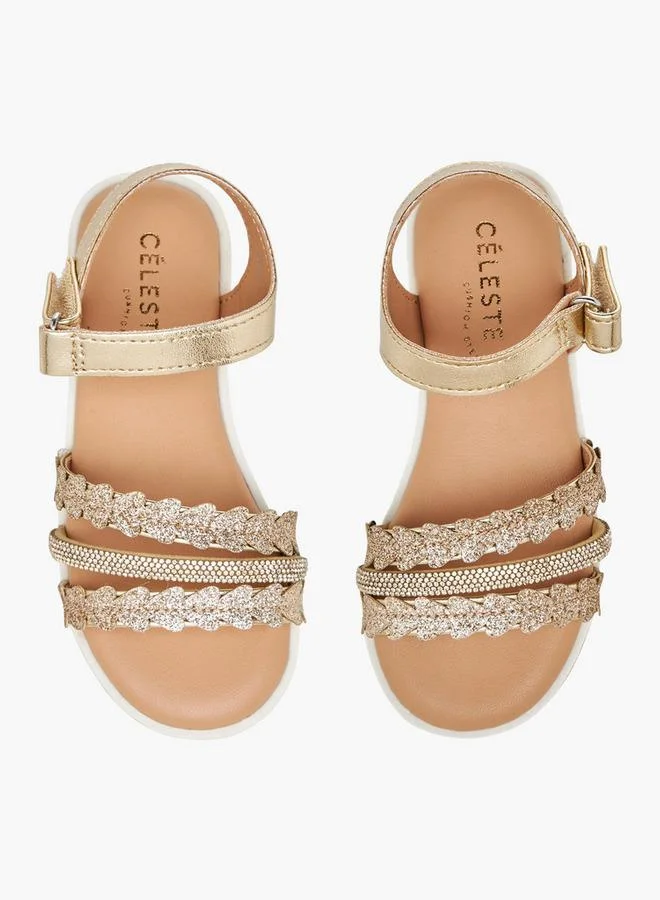 Celeste Girls Embellished Hook & Loop Sandals