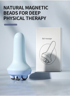 MileMelo 5 Magnetic Beads Massager, Abdominal Burning Rotating Magnetic Beads Massage Roller Handheld 360 Degrees Blue  - Image 2