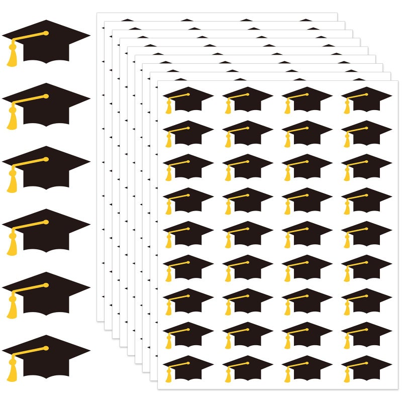 JULMELON 576 PCS Graduation Cap Stickers Black Gold Graduation Hat Stickers Envelopes Sealing Labels Grad Cap Stickers for Water Bottles Class of 2026 College High School Graduation Party Supplies - Image 3
