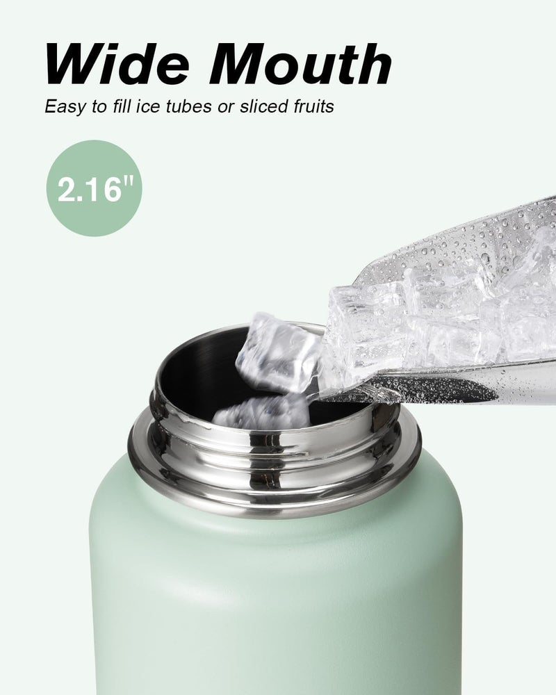 Coolflask Water Bottle Insulated with Straw & 3 Lids, Large Metal Stainless Steel Wide Mouth Water Jug, BPA-Free Keep Cold 48H Hot 24H, 1.2 Liters, Grey Green - Image 4
