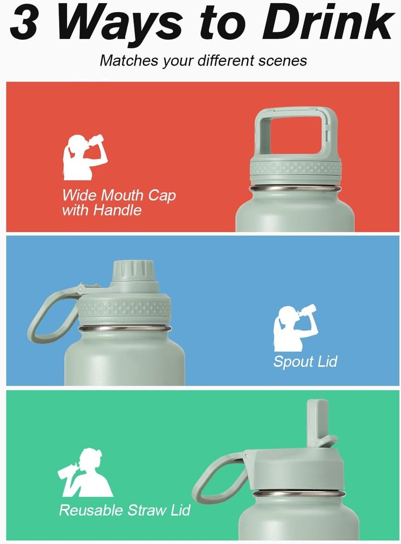 Coolflask Water Bottle Insulated with Straw & 3 Lids, Large Metal Stainless Steel Wide Mouth Water Jug, BPA-Free Keep Cold 48H Hot 24H, 1.2 Liters, Grey Green - Image 5