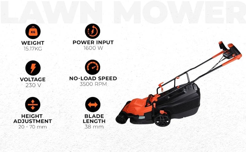 بلاك اند ديكر BLACK+DECKER 1600W 38 سم جزازة العشب بمقود الدراجة للحديقة والحديقة، برتقالي/أسود - BEMW471BH-GB، - Image 3