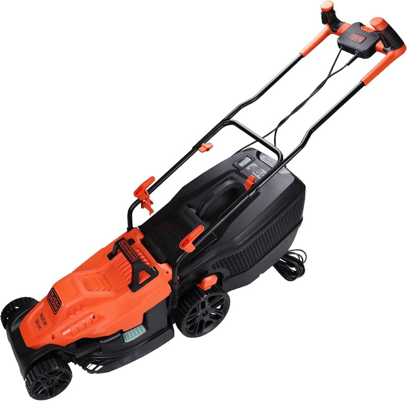بلاك اند ديكر BLACK+DECKER 1600W 38 سم جزازة العشب بمقود الدراجة للحديقة والحديقة، برتقالي/أسود - BEMW471BH-GB، - Image 1