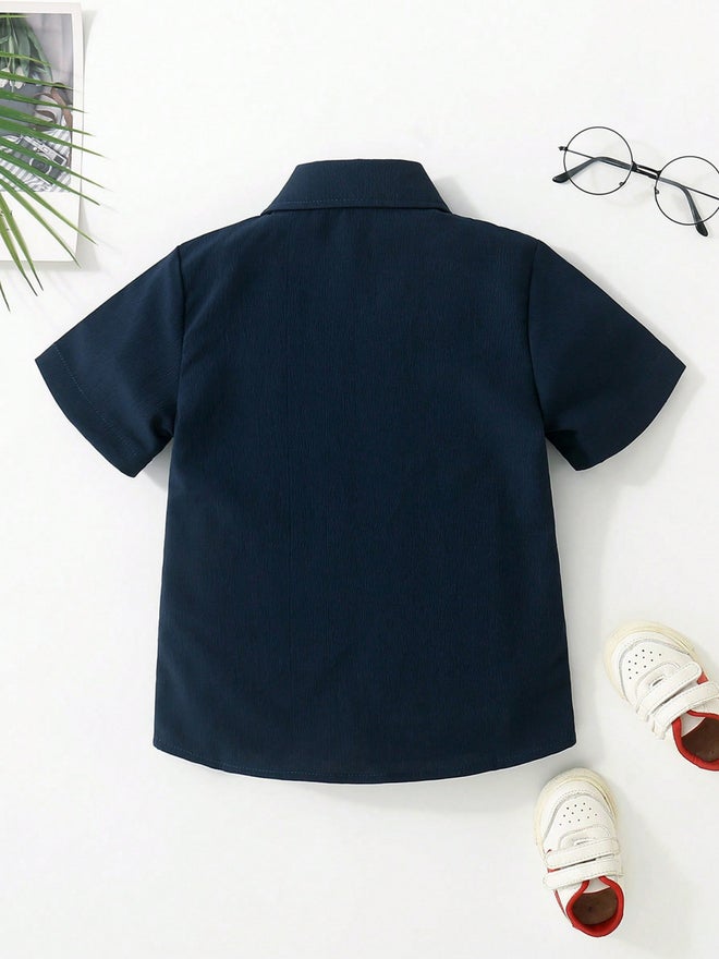 Take Two Navy Blue Textured Short Sleeve Shirt - Image 2