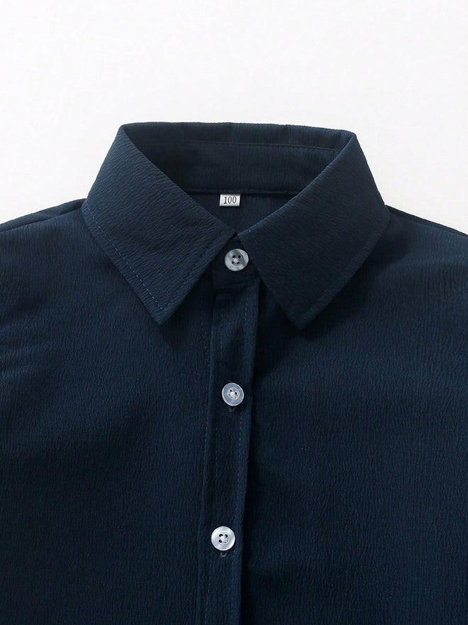 Take Two Navy Blue Textured Short Sleeve Shirt - Image 3