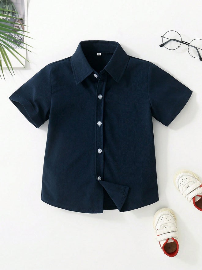 Take Two Navy Blue Textured Short Sleeve Shirt - Image 1