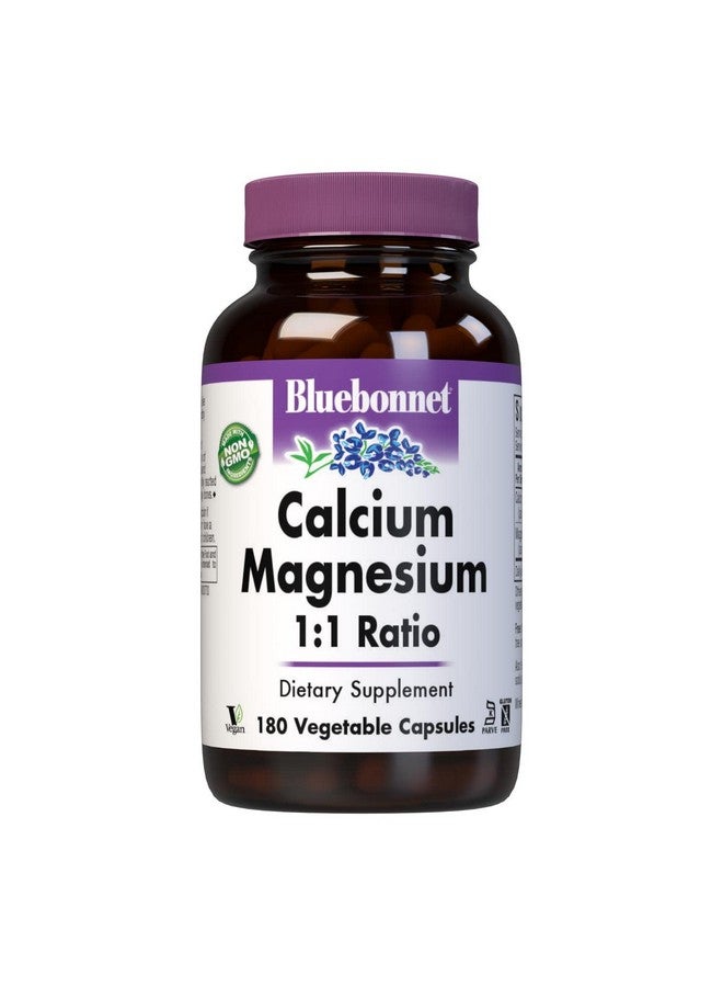 Bluebonnet Calcium Magnesium 1:1 Ratio Vegetarian Capsules 180 Count White - Image 1