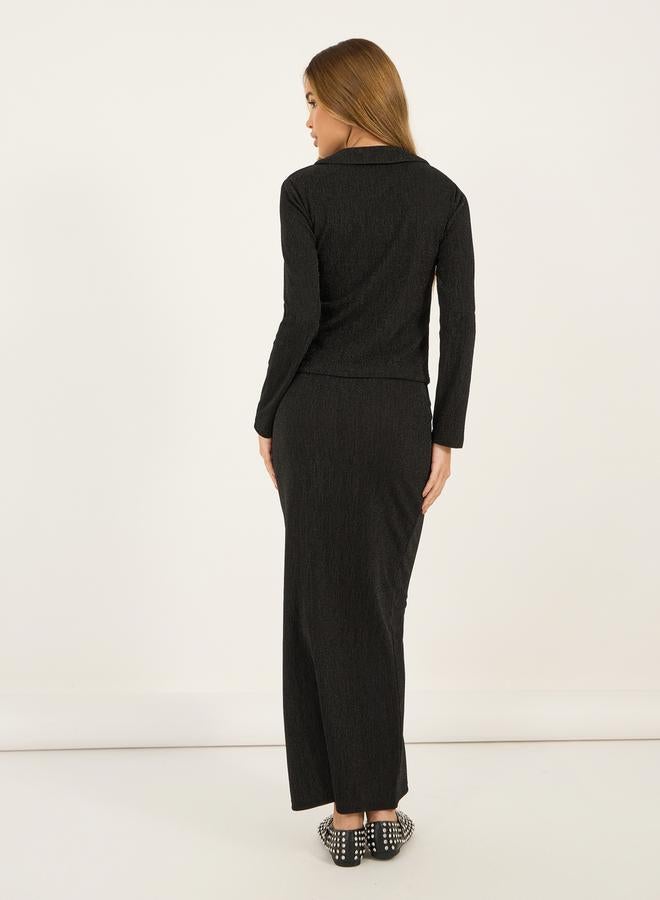Styli Glitter Look Stretch Fitted Knit Top & Bodycon Maxi Skirt Co-Ords  - Image 5