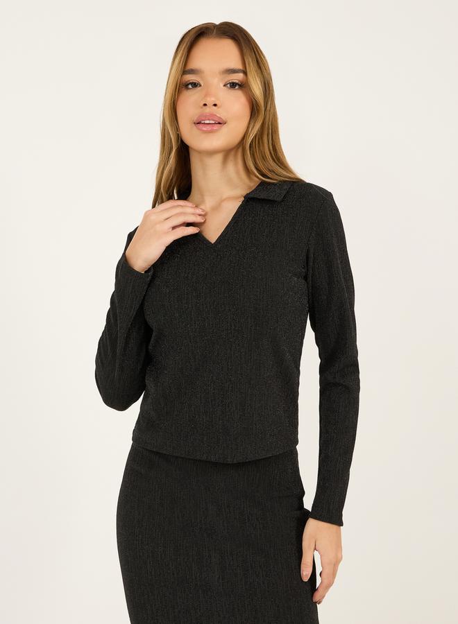Styli Glitter Look Stretch Fitted Knit Top & Bodycon Maxi Skirt Co-Ords  - Image 3