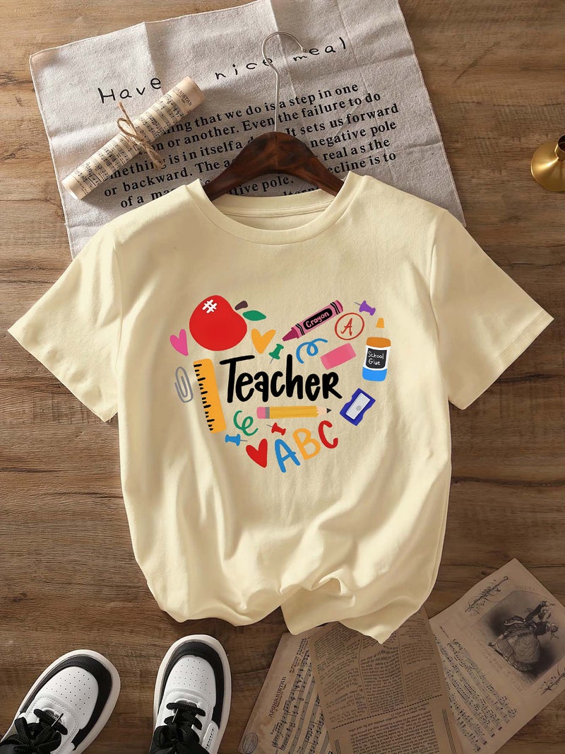 Independent Station Women'S Tops Round Neck Cartoon Printed Short-Sleeved T-Shirt-M - Image 1